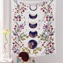 Mond Phase Tapisserie Wand Behang - Mondlicht Schwarz Tapisserie mit Reben und Blumen Wand Dekoration Blumen Haus Dekor