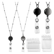 2 Pezzi di Cordino Retrattile per Bobina Portabadge con Supporto per ID Collana Cordino Porta Badge Catena con Clip Impermeabile - A