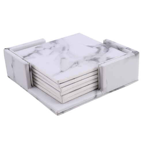 6Pcs/Set Marble Leather Square Drink Coasters Placemat Cup Mat Pad Holder Kitchen Tableware for Home Table Kitchen Decor