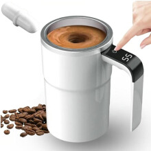Electric Coffee Mug with A Built-in LCD Thermometer, 380ML/13OZ Rechargeable Self Stirring Mug with Lid and Temp A