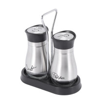 Salt and Pepper Shakers Set - High Grade Stainless Steel with Glass Bottom and 4 inch Stand - 4 inch x 6 inch x 2 inch, 4 Oz.