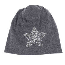 Unisex Men Women Classic Star Rhinestone Slouch Beanie Cap Cotton Hat Dark Grey