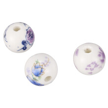 30PCs Mixed Flower Pattern Round Ceramic Beads 12mm(4/8 inch)Dia.