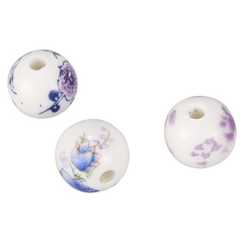30PCs Mixed Flower Pattern Round Ceramic Beads 12mm(4/8 inch)Dia.