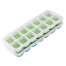 Ice Square Trays 2 Pack, Easy-Release Silicone and Flexible 14-Ice Trays with Spill-Resistant Removable Lid, Stackable Durable and Dishwasher Safe