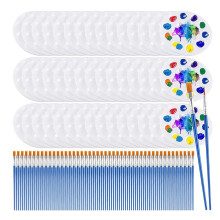 Ensemble de 150 Palettes de Pinceaux, 50 Palettes de Peinture en Plastique, 100 Pinceaux, Plateau de Peinture pour Peinture Ă L'Aquarelle