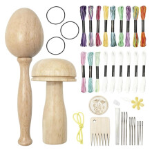 2 Pcs Darning Egg Mushroom for Socks, Mushroom Knit Darning Patches Kit with Large Eye Needle Colorful Sewing Threads