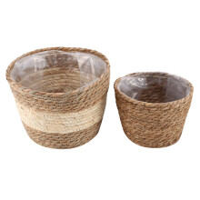 2PZ Cesto Portaoggetti nel Paglia Fatto un Mano Vaso da Fiori da Pavimento nel Rattan Contenitore per Piante nel Vaso da Fiori per Interni