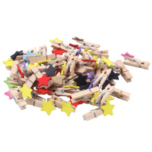 50 Pieces Wooden Color Star Clothes Hanging Card Photo Memo Clip Clothespin Mixed Color