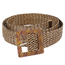 Fashion Woven Belt For Women Jeans Dress Pants Solid Color Waist Belt Hollow Ethnic Style Round Buckle Wild Decoration Belt Khaki