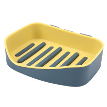 Wall Mounted Self Adhesive Soap Sponge Dish No Drilling Storage Box Rack Shelf Double Drain Soap Dishes Bathroom Accessories Yellow