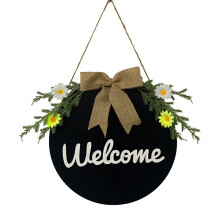 12 Inch Welcome Sign for Front Door, Wooden Welcome Wreath Rustic Burlap Wooden Hanging Signs for Farmhouse Home Decor