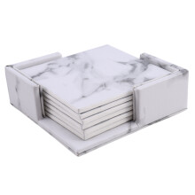 6Pcs/Set Marble Leather Square Drink Coasters Placemat Cup Mat Pad Holder Kitchen Tableware for Home Table Kitchen Decor