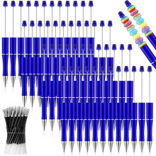 50 Pezzi di Plastica con Perline Penna un Sfera con Perline Penna un Sfera con Inchiostro Nero Penne con Perline con 50 Ricariche per DIY Regalo Blu