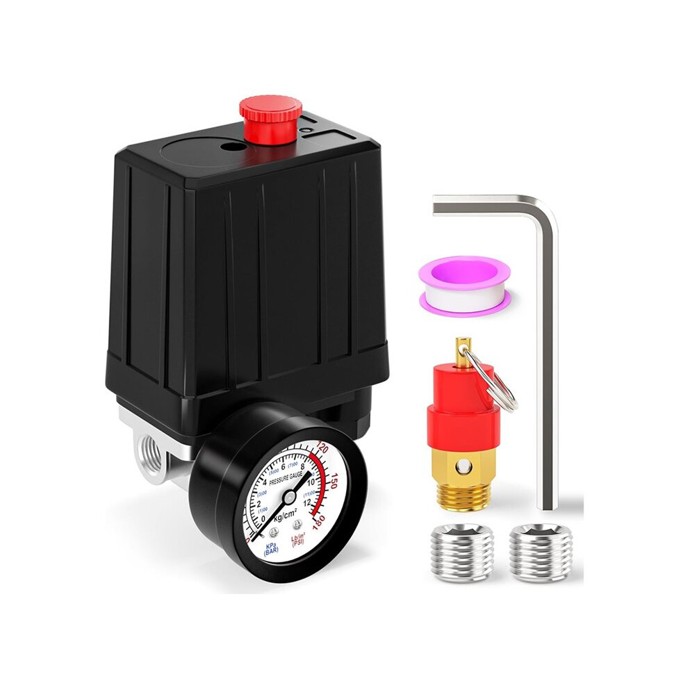 4-Way Air Compressor Pressure Kit, 1/4" Npt, 90-120 Psi, 110V-240V, With Safety Valve 4711724323196