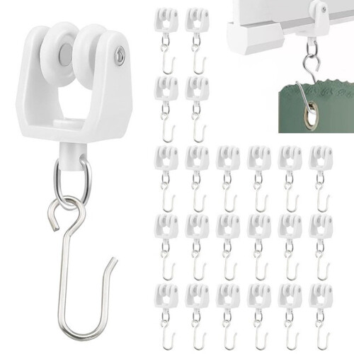 100Pcs Ceiling Curtain Track Rollers and Hooks Accessories Sets - 50 Pcs Smooth Rollers with 50 Pcs Metal S Hooks 1