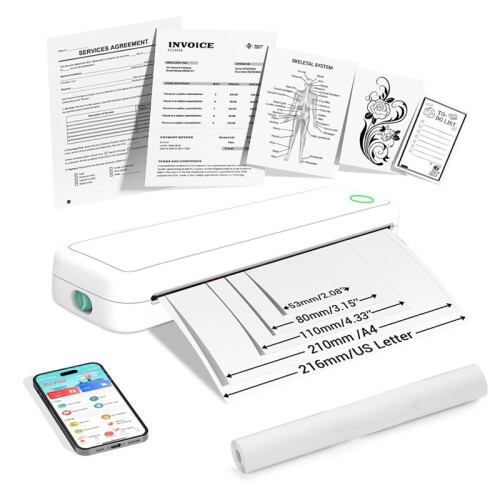 A4 Portable Thermal Printer Inkless BT Wireless Portable Printer Min Portable A4 Label Maker Home Office Use White 2