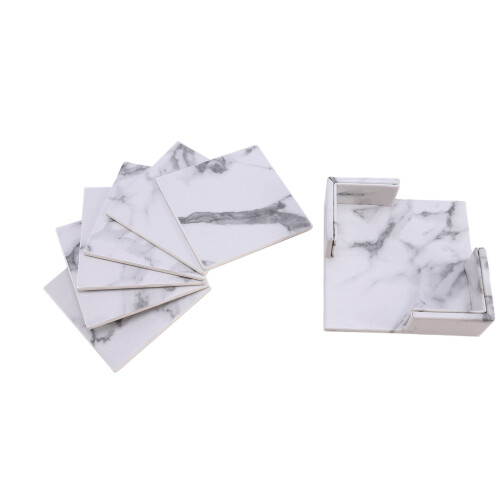 6Pcs/Set Marble Leather Square Drink Coasters Placemat Cup Mat Pad Holder Kitchen Tableware for Home Table Kitchen Decor 2