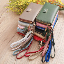 Solid Color Long Ladies Wallet Wallet Clip Tassel Ladies Wallet Zipper Coin Mobile Phone Purse Light