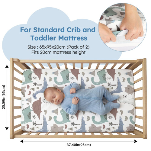 Yoofoss Cot Bed Sheets 65 x 95 cm Fitted Super Soft and Breathable Cot Bed Sheets Cozy Baby Cot Sheets 2 Pack 1