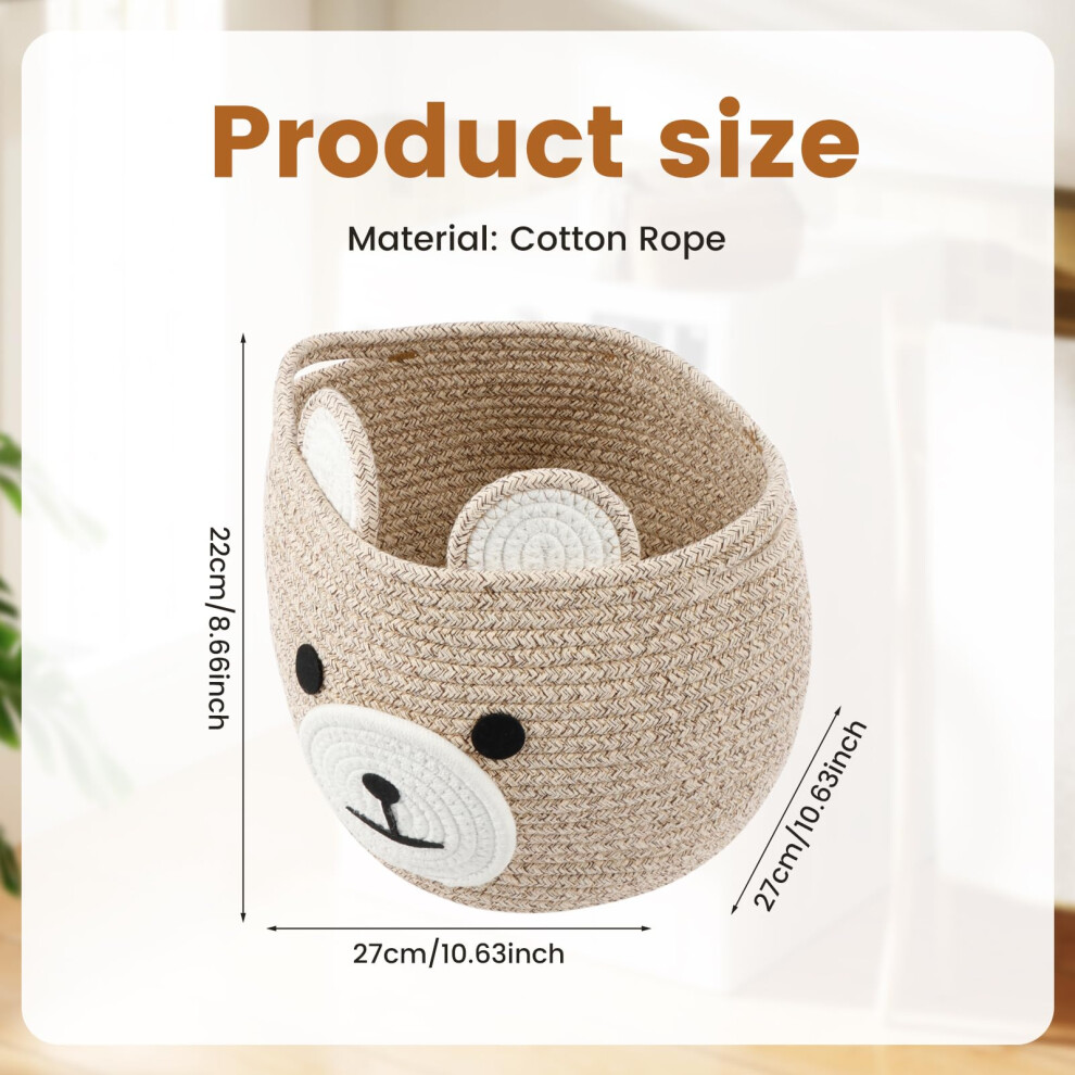 Guijzsltrg Bear Storage Basket Cotton Corded Rope Toy Organizer Boxes Large Laundry Baskets Foldable Storage Container With Built In Handle Gift Basket For Kids