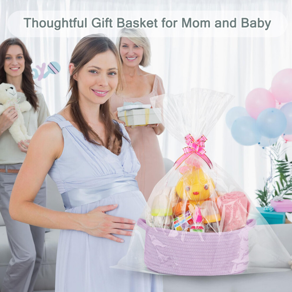 Comse Small Woven Basket With Gift Bags And Ribbons, Gift Basket Empty, Nursery Organisers Storage For Baby Toy, Cotton Rope, 30.5 X 20 X 13 Cm,