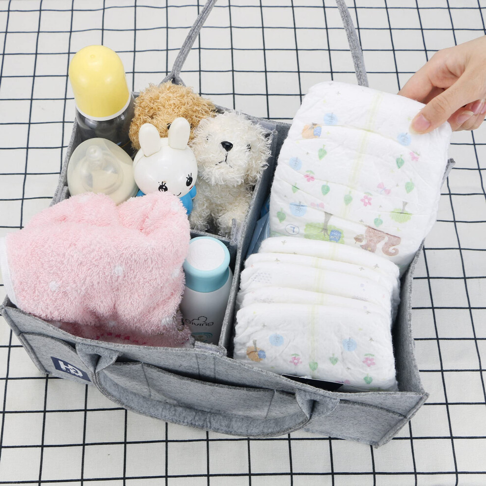 Hy Dot Baby Nappy Caddy Organiser - 3Mm Thick Grey Felt Nursery Storage Baskets With Changing Caddy Compartments