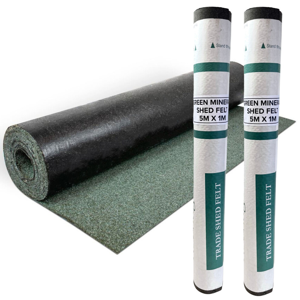 (Green) 2 Rolls Heavy-Duty Mineral Shed Roofing Felt (5M X 1M) 5061027359040