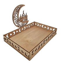 Ramadan Plate Eid Mubarak Tray Wooden Tray Table Decoration for Dessert Snacks Serving Tray with Moon and Star Pattern