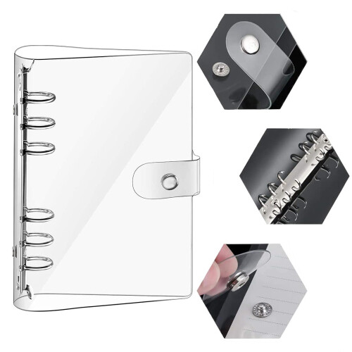 A5 Soft PVC Notebook Binder,Clear Soft PVC 6 Hole Ring Binder with Snap Button Waterproof Loose Leaf Notebook Folder for Diary Office Home School 2