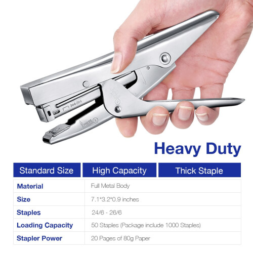 Stapler Plier Stapler with 1000 Staples and Remover Set 20 Sheets Capacity Full Desktop Office Size Work 1