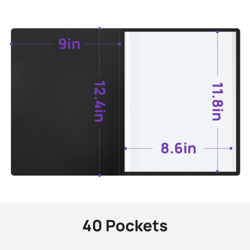 JEFURE A4 Display Folder with Plastic Sleeves, Display Book Folders with 40 Pockets, Presentation Folder, Project Folders for Storing Document and 1