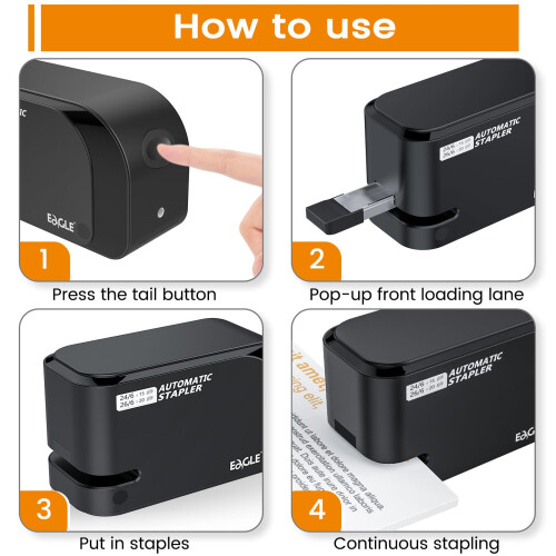 Eagle Electric Stapler, Heavy Duty Automatic Stapler, 20 Sheet Capacity, Battery or AC Powered, Black 1