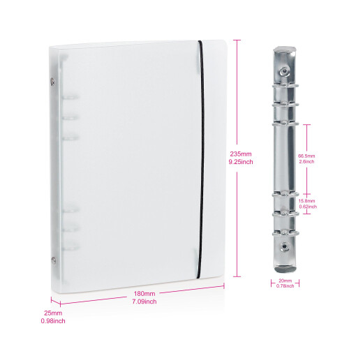 A5 6 Ring Binder Cover with Snap Button Closure Loose Leaf Folders Notebook Shell Protector for 6 Hole Planner Pages Refill Insert (Translucent 1