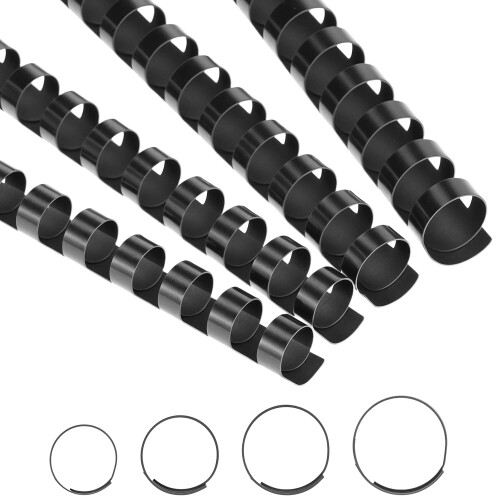 QWORK? 80 Pack Binding Combs 21 Ring, Multi-Size Binding Rings 12/14/16/18mm, A4 90-150 Sheet Capacity, Black 1