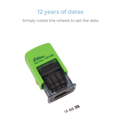 Cathedral Products Self Inking Date Stamp - 3.8mm Character Height, Green 1