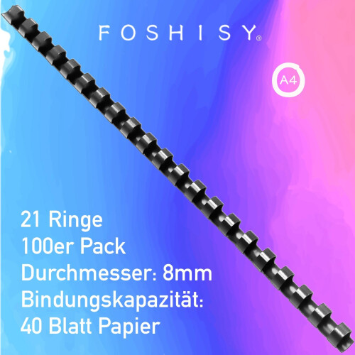Plastic Binding Combs 21 Ring A4 8mm Comb Binding Spines,40 Sheet Capacity,Pack of 100,Black 1