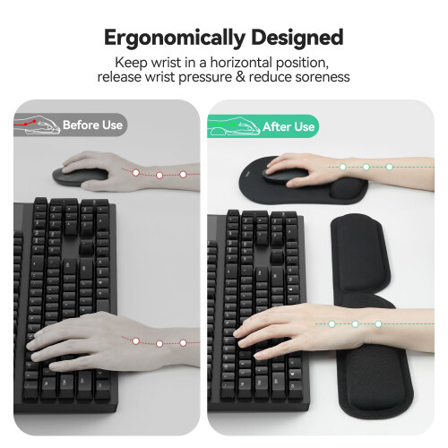 TeckNet TECKNET Mouse Mat Keyboard Wrist Support Set, Mouse Pad Foldable Keyboard Wrist Rest, Ergonomic Mouse Mat Wrist Support with Comfortable Memory Foam, 1