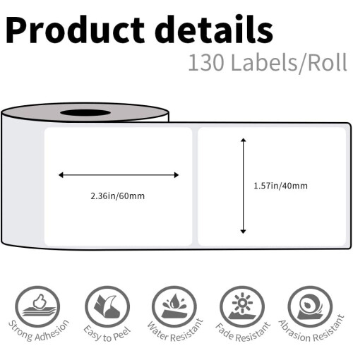 3 Rolls Phomemo M110/M120 Printer Labels, 3-Pack 40x60mm(1.57"x2.36") Label Maker Self-Adhesive Direct Thermal Square Papers for Phomemo 1