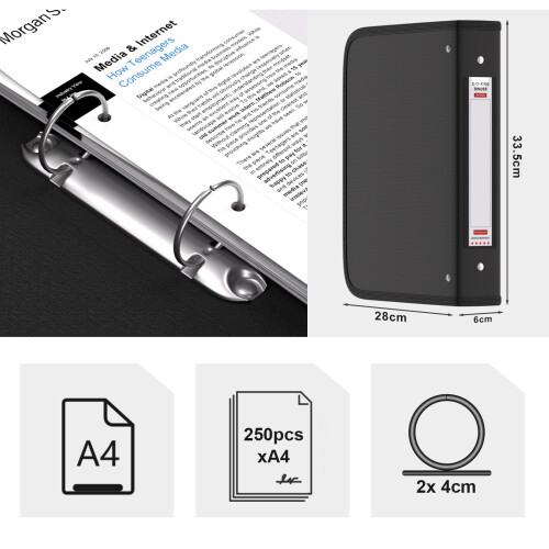 Ring Binder A4 Fireproof Folders Ring Binder 2 O-Ring A4 Files Ring Binders Water Resistant Ringbinder Folder with Zipper for Paperwork,Document 2