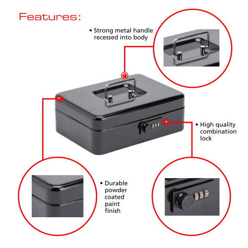 Sterling CB03CBK 10" Combination Lock Cash Box - Black 1
