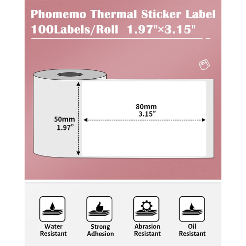 Phomemo Thermal Label - Self-Adhesive, 50mm*80mm, 100 White Labels/roll 1
