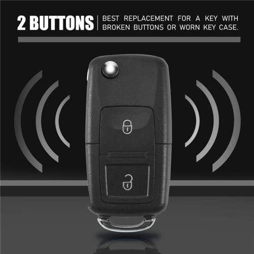 Replacement 2 Button Keyless Entry Remote Flip Folding Car Key Fob Shell Case and Button Pad Compatible with  MK4 Bora 1