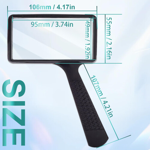 Large Rectangular Handheld Magnifying Glass?3X Magnification?2''x4''inches Handheld Magnifier?Scratch Resistant Glass Lens?Large Horizontal Viewing 1
