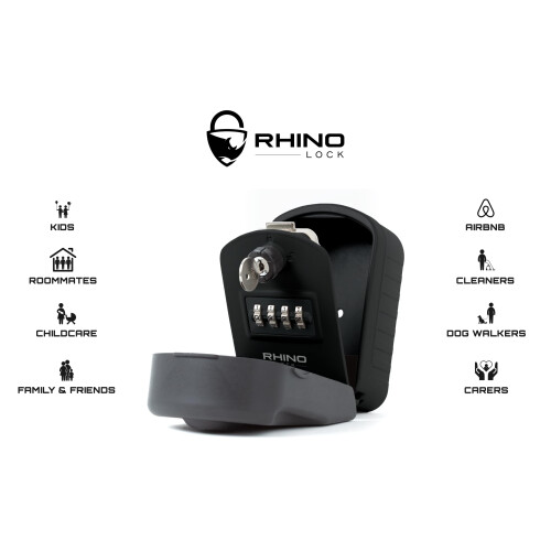 Rhino Lock Secure Pro - Combination Key Safe Wall Mounted - Lock Box/Key Box- Large Internal Storage for Keys with 4 Digit Lock, Emergency Key Access 2