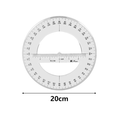 360 Full Circle Protractor, 20cm Plastic Math Measuring Tools Round Protractors Ruler Full Midround Angle Protractor 1