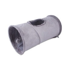 (Grey) Collapsible pet tunnel cat pipe puzzle cat toy drill bucket indoor game puppy rabbit play chase hidden tunnel pipe practice