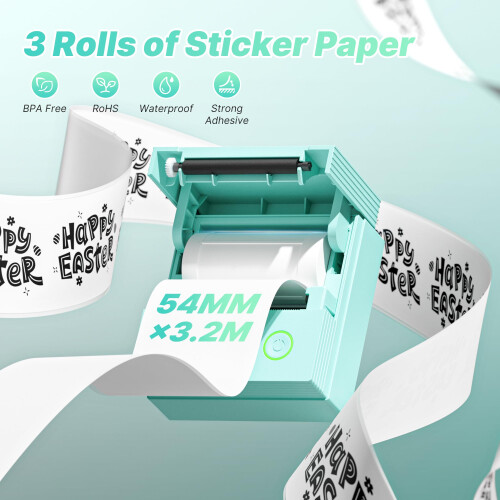 Self-Adhesive Thermal Printer Stickers, 54mmx3.2m Mini Sticker Printer Paper, 3 Rolls, White 1