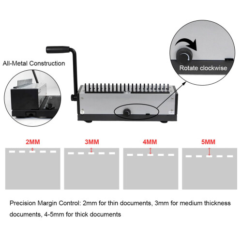 RAYSON Comb Binding Machine, Binds 200 Sheets, 21-Hole, with Plastic Comb Set for Daily Binding, SD-1201 2