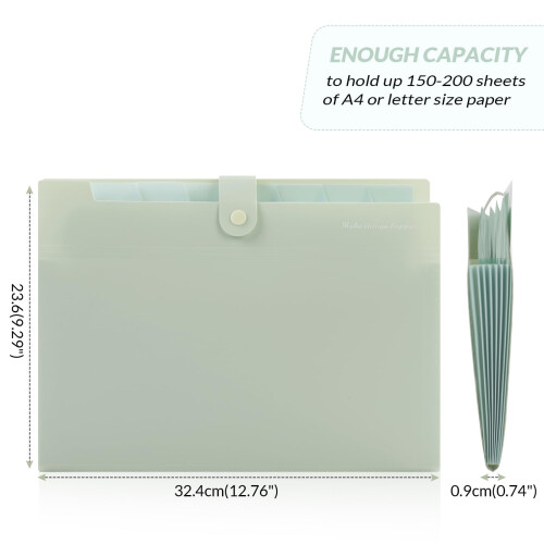 Skydue Expanding File with 8 Compartments, A4 Folder / Document Bag Organiser for Office, Home, School Documents (Light Green) 2